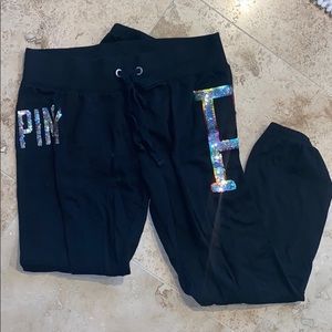 Pink black sweatpants with sequins size small